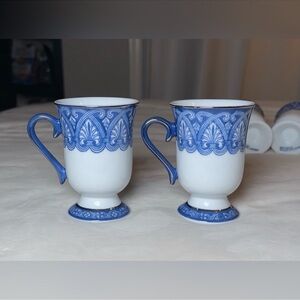 Bombay Vintage 1980’s Blue & White Tea Set 6 Mugs With Sugar & Creamer